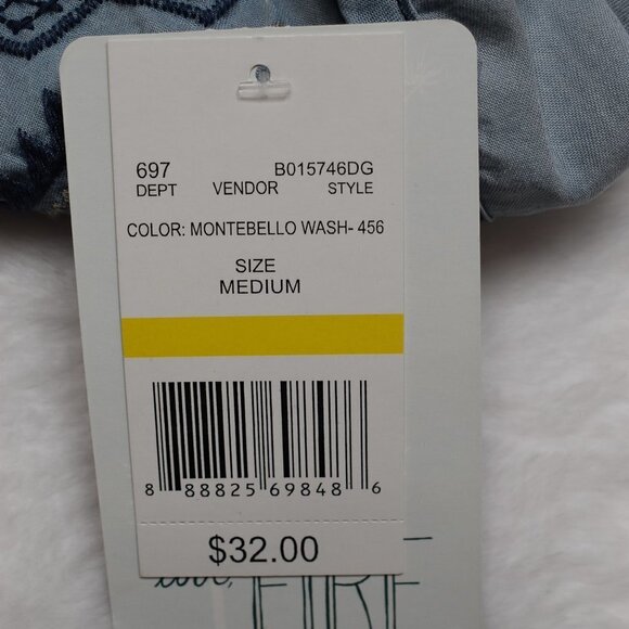 Boho Shorts Sz M Embroidered Chambray Tasseled Lounge Elastic Waist Beachy NWT - Picture 8 of 11